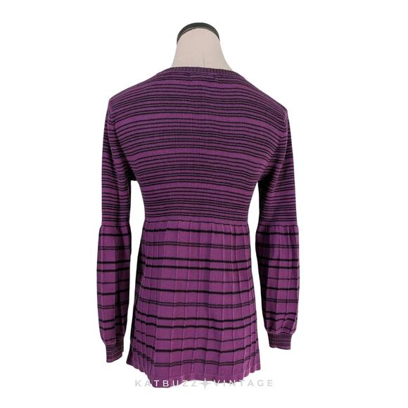 Y2K Style & Co Babydoll Top Sweater PM Purple Black Stripe Elena 2010s Rib Knit - Picture 2 of 9